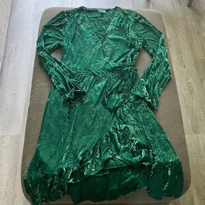 Draper James Emerald Velvet Floral Long Sleeve Dress